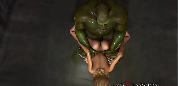  Crazy fuck in the sewer! Sexy blonde gets fucked hard by a green monster